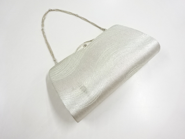 リサイクル　銀糸波模様織り出し和装バッグ